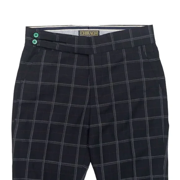 Mens Gurkha Pants Black White Red Plaid Check Straight High Waist Flat Front 32